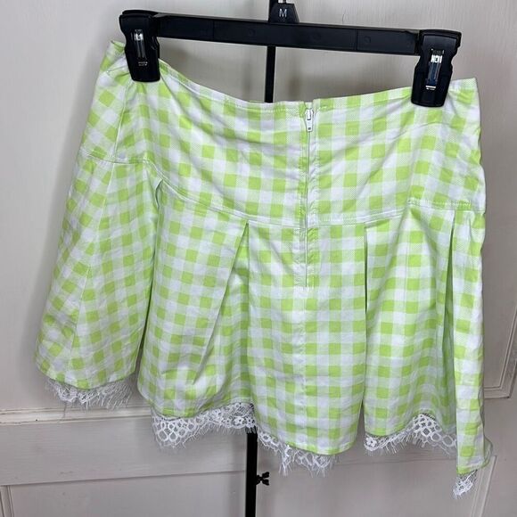 Hot Topic Lime Green Buffalo Plaid Lace Trim Skirt Size Small Nwot - Picture 6 of 7
